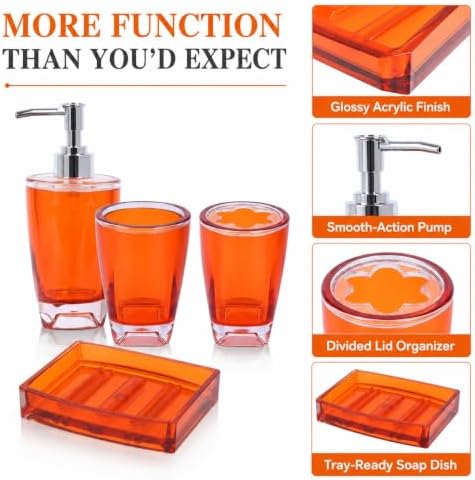LGURT 4-Pc Orange Bath Accessories Set — Dispenser, Dish, Cup & Holder
