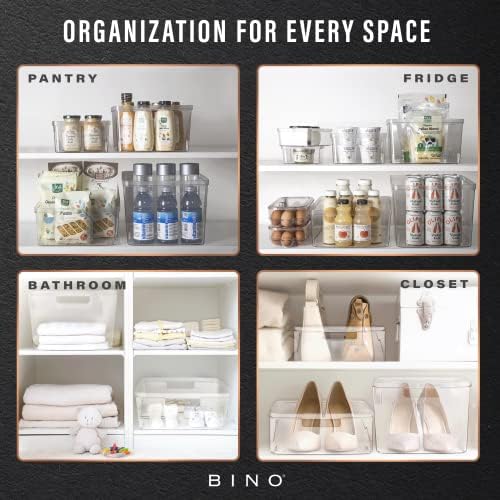 BINO | Plastic Storage Bins, Medium - 6 Pack | THE LUCID COLLECTION | Multi-Use Built-In Handles | BPA-Free | Clear Storage Containers | Fridge Organizer | Pantry & Home Organization