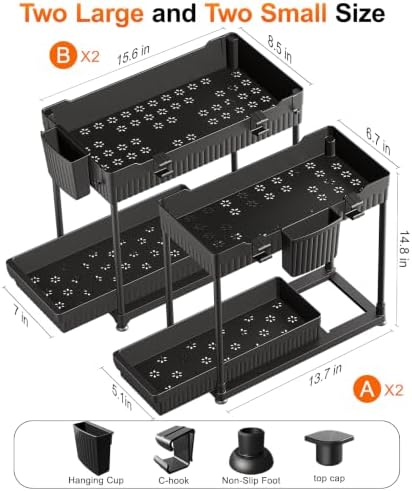 Sevenblue 4-Pack 2-Tier Under Sink Organizer with Pull Out Drawers