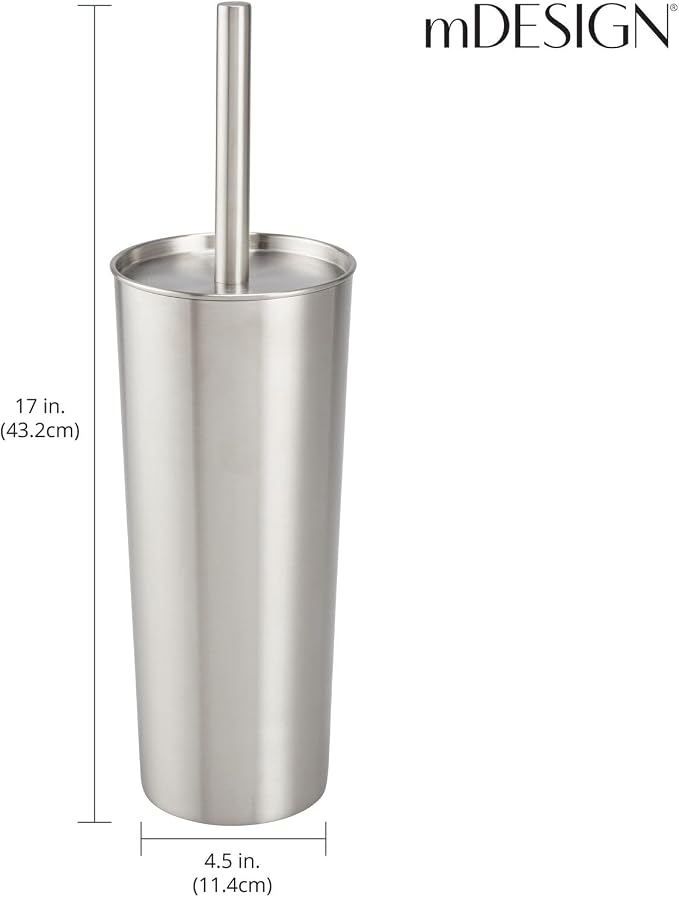 mDesign Slim Metal Toilet Brush Set - Modern Freestanding Holder for Bathroom - Practical With Rust-Resistant Finish - Silver