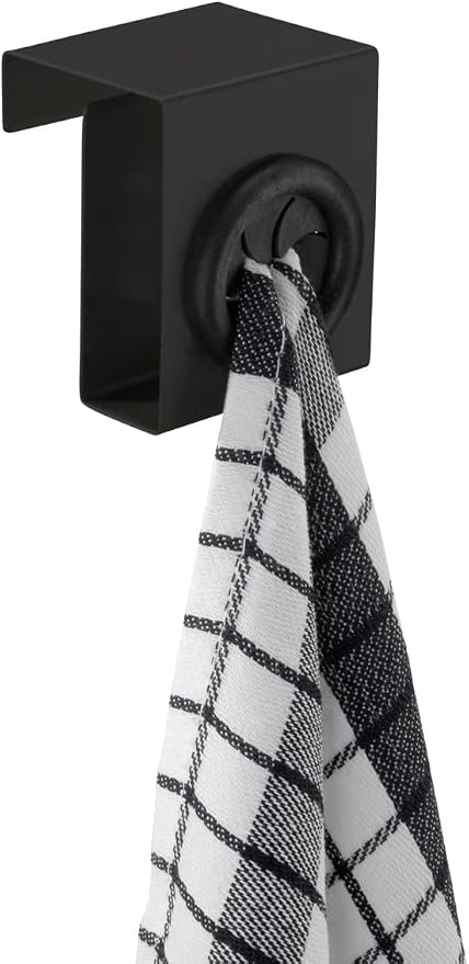 WENKO Haken Push, hochwertiger Küchenhaken aus rostfreiem Edelstahl in Schwarz matt Zum Einhängen an die Schublade Oder Schranktüre, Geschirrhandtücher Werden Einfach eingesteckt, 5 x 6 x 4 cm