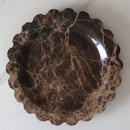Marble Tray Round Scalloped Tray Small Serving Platter for Counter, Bathroom, Kitchen, Nightstand, Jewelry Ring Dish Holder (Coffee Net)