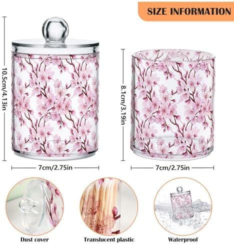 MNSRUU 4 Pack Qtip Holder Organizer Dispenser Pink Cherry Tree Bathroom Containers Bathroom Vanity Storage Canister Apothecary Jars for Cotton Swabs/Pads/Floss