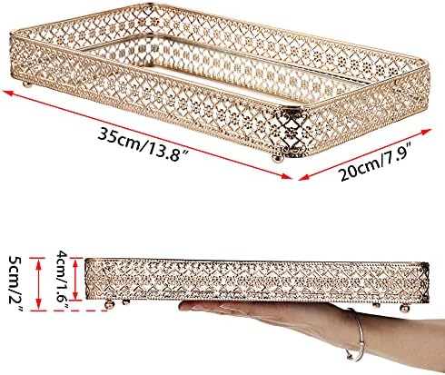 ELLDOO Gold Mirror Glass Perfume & Makeup Vanity Tray, Large Size