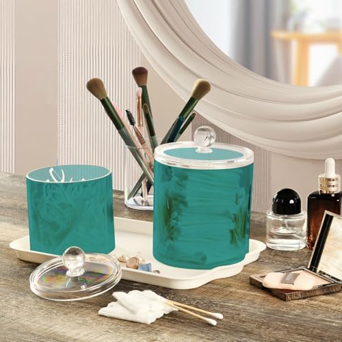 Gredecor Teal Apothecary Jars with Lids for Bathroom & Kitchen Organization Containers Acrylic Plastic Organizers Great for Q-Tip Cotton Swabs, Jewelry, Food & Candy Storage, Set of 2 Sizes