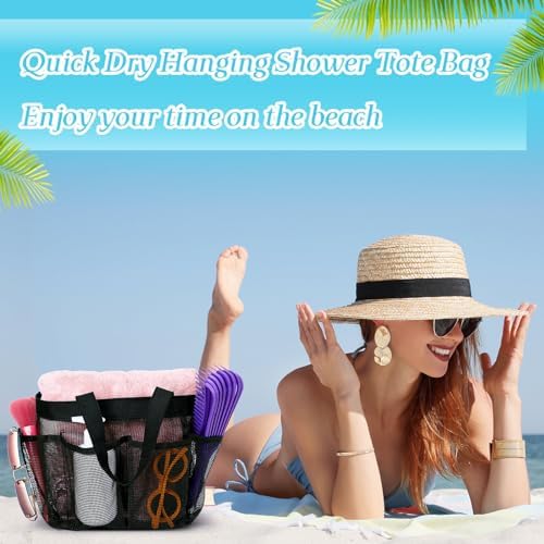 8 Packs Large Mesh Shower Caddy with 8 Pocket and Handle, Black
