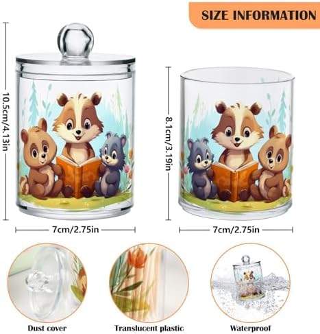 MNSRUU 4 Pack Qtip Holder Organizer Dispenser Animal Bears Pink Bathroom Storage Canister Cotton Ball Holder Bathroom Containers for Cotton Swabs/Pads/Floss