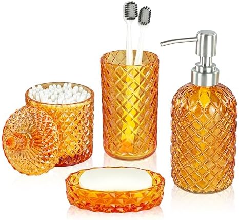 LaMarriti Orange Bathroom Accessories, 4Pcs Clear Glass Bathroom Set