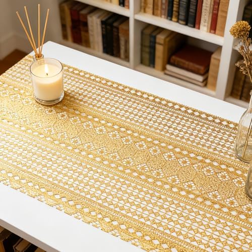 Drawer and Shelf Liner - Gold Geometric Lace Pattern,Non Adhesive