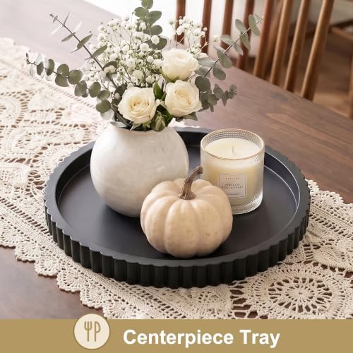 FGU 2 Pack Round Wood Decorative Trays for Coffee Table Decor, Black