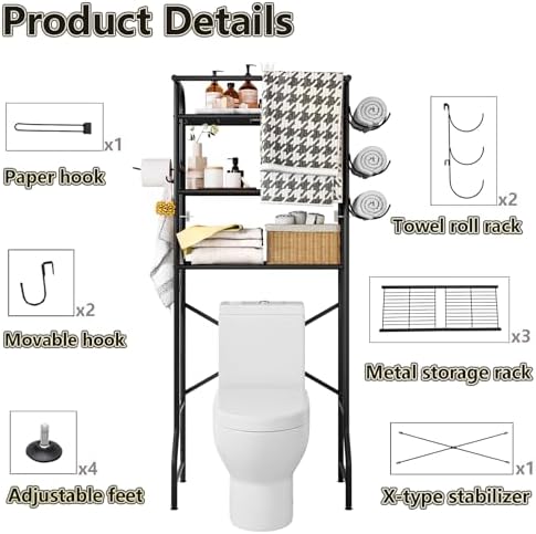 Over The Toilet Storage Shelf 3 Tier Bathroom Organizer Black