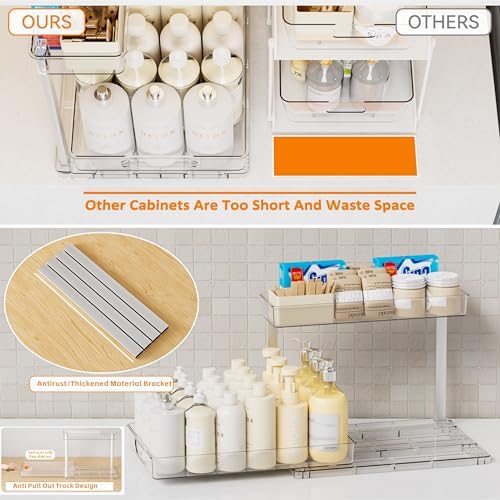 Yieach 2 Pack 14.6″ Deep Pull Out Under Sink Organizer,10.8″ High 2 Tier Slide Out Cabinet Organizer for Kitchen Cabinet,Undersink Organizers,Under Sink Shelves,Bathroom Organizers and Storage,Clear
