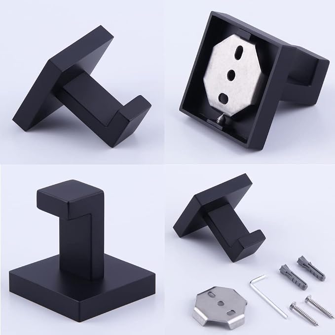 Towel Hooks for Bathroom Bath Robe Hook,Towel Holder Hanger with Screw,Coat Hooks Wall Mount,Heavy Duty for Hanging Bag Hat,Black 4 Pack