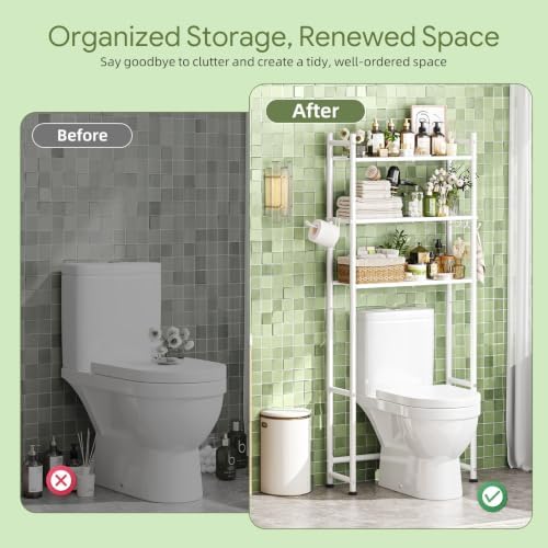 Simple Trending 3-Tier Over Toilet Storage Rack with Paper Holder & Hooks