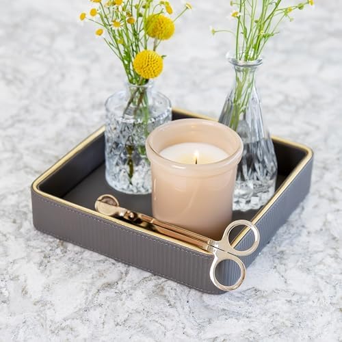 Gray Nightstand Bedside Organizer Tray|Key Bowl for Entryway Table| Bowl for Keys and Wallet Catch All|Small Leather Valet Tray Desk Organizer|EDC Trinket Catchall Key Holder Bowl|Key Basket or Dish