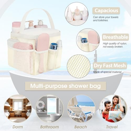 Mesh Shower Caddy Portable - 9 Pockets for College Dorm Room Essential
