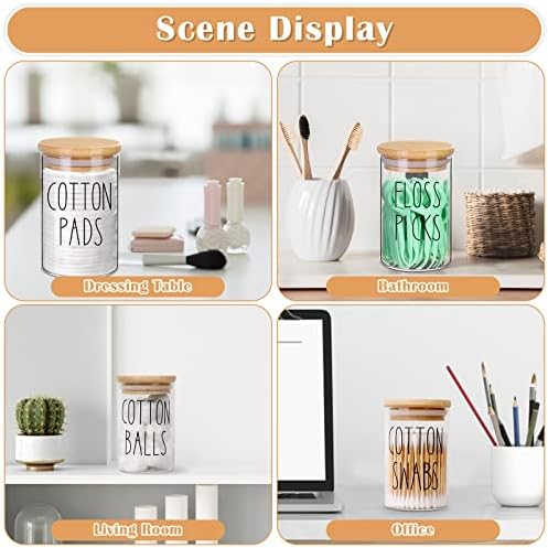 ROADPLUM Qtip Holder Bathroom Set, 4 Pack 10 oz Glass Bathroom Jars with Lid, Glass Organizers/Canisters/Apothecary Jars for Q-tip, Cotton Ball, Floss Pick and Makeup Storage
