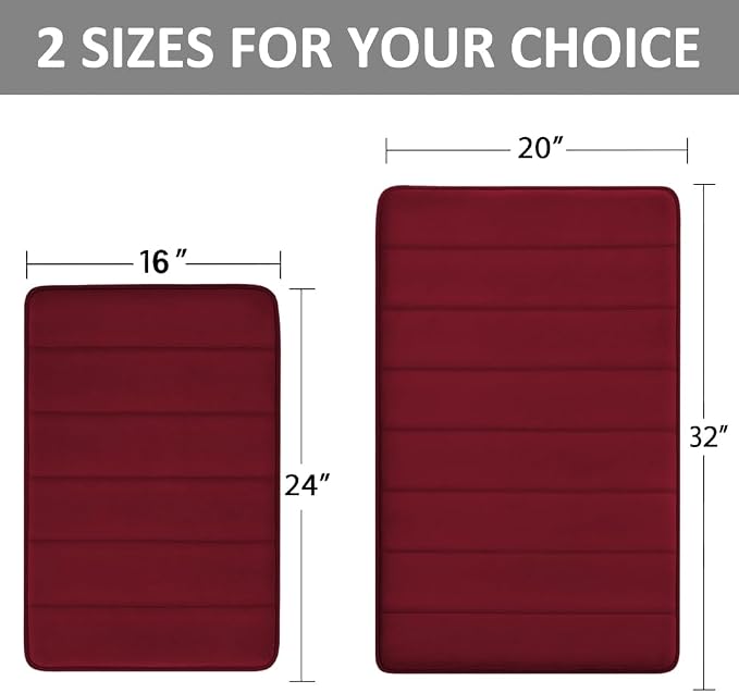 BurgundyBathroom Rugs Set 2 Piece Memory Foam Bath Rugs Non-Slip Bath Mat,Washable Room Mats,Absorbent Shaggy Rugs Super Soft Kitchen Mats, Carpets for Bathroom,Tub,Shower Home Decor