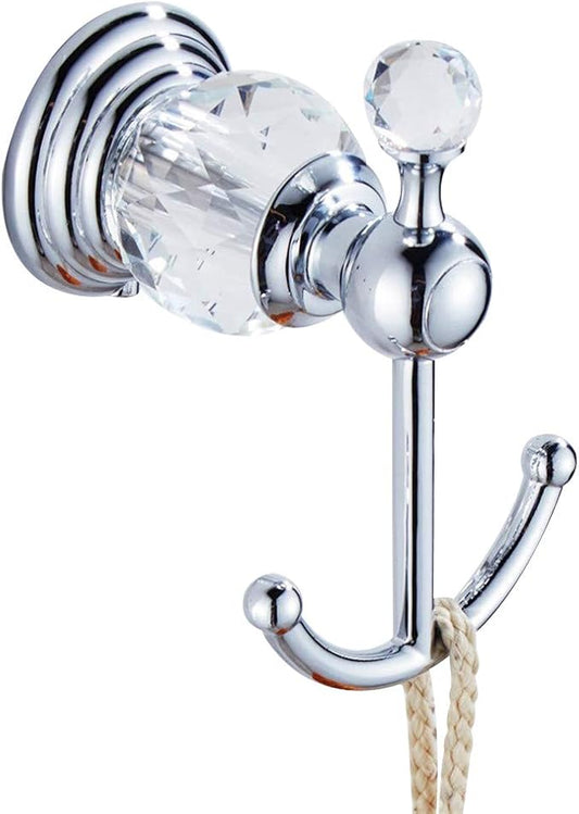 Crystal Silver Towel Hook, Chrome Bathroom Robe Hook, Coat Rack Hanger Heavy Sturdy Double Towel Hooks Bath Farmhouse Clothes Hook Wall Mounted Modern for Bathroom Kitchen Washroom