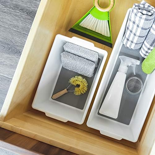 madesmart Small Deep Storage Bin, Multipurpose Organizer for Kitchen, Bathroom & Office, Organizer for Cutlery, Peeling Tools, Spatulas, Non Slip, Soft Grip Lining, Durable, White