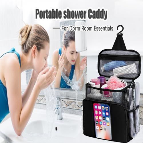 Dorm Room Essentials for Guys Girls,Quick Dry Mesh Shower Caddy Portable,Large Capacity black Shower Bag,Hanging Travel Toiletry Bag for Bathroom,Gym,Camping,Swimming,Travel,College Student Essentials