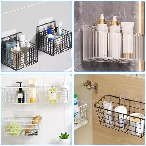 Shower Caddy Bathroom Organizers 6 Pcs Bathtub Shampoo Holder Self-Adhesive Spice Storage Shelves Inside Rack Replacement Corner Heads Hooks Wall Strips Baskets Suction Cup Hook Integrated Mounted