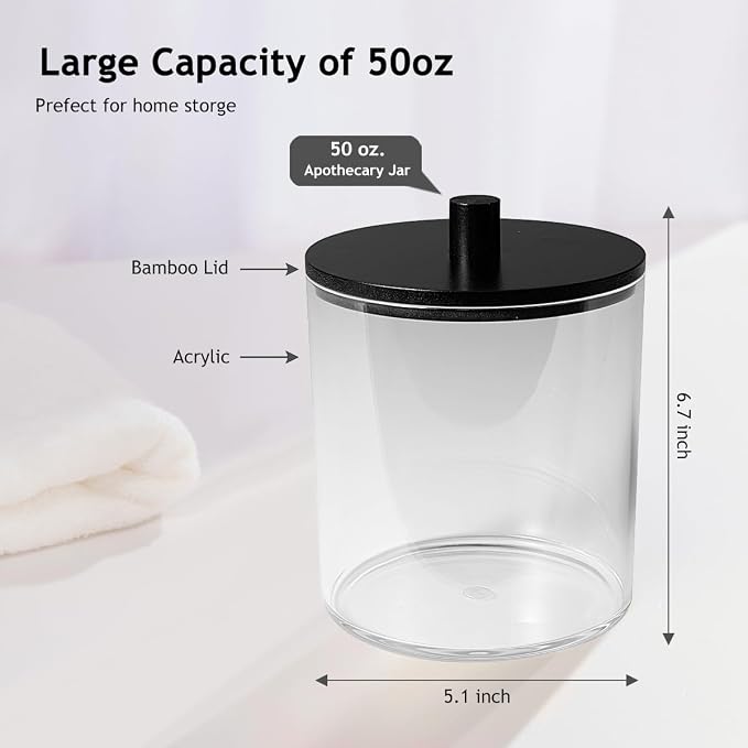 SheeChung 3 Pack 50oz Matte Black Bamboo Lid Apothecary Jar, Modern Laundry Pods Container, Industrial Organization & Storage Jar, Shatterproof Plastic Canister for Scent Beads with Stickers & Spoon