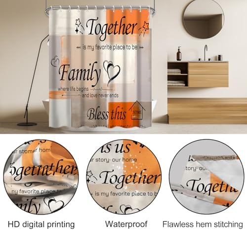Lnond 4Pcs Shower Curtain Set with Toilet Lid Cover and Non-Slip Rugs for Bathroom,Orange Abstract Motivational Bathroom Sets with Shower Curtain and Rugs
