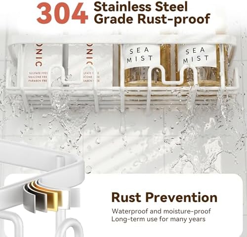 YASONIC Shower Caddy Adhesive, Rustproof Shower Organizer, Wall Shower Rack