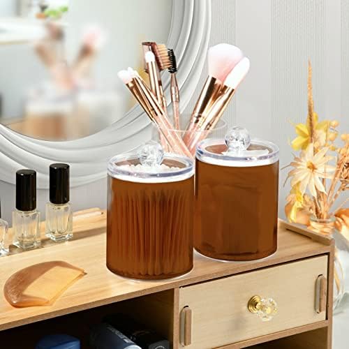 SHJI Saddle Brown Qtip Holder Organizer Dispenser Cotton Swabs Cans Plastic Jars with Lid Set 4 Pack Bathroom Storage Canister for Cotton Ball Floss Cotton Pads