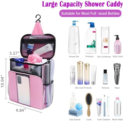 Pink shower Caddy,Dorm Room Essentials for Girls-Mesh Shower Caddy,Quick Dry Portable Hanging Toiletry Bag,Large Makeup Organizer for Full-Sized Toiletries,Travel Essentials for Camping,Gym,Swimming