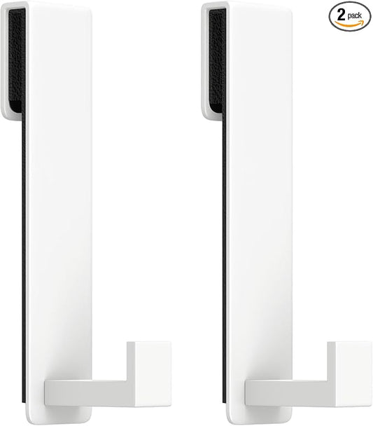 HUFEEOH Shower Door Towel Hooks, Stainless Steel Over Glass Door Hooks, Robe Hanger Fits Frameless Glass Shower Doors up to 3/8" Thick (White, Fits 3/8" Thick Door - L Shape - 2 Pack)