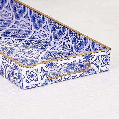 MAONAME Blue Vanity Tray Set of 2, Plastic Decorative Trays with Handles
