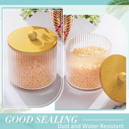 6 Pcs Plastic Holder Dispenser Bathroom Jars with Bamboo Lids, Golden