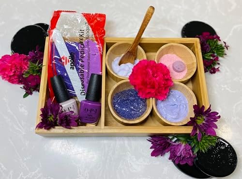 Generic Pedicure Bamboo Spa Tray Set: 4 Bowls, Spoon, 10 x 6 x 1.3 inches