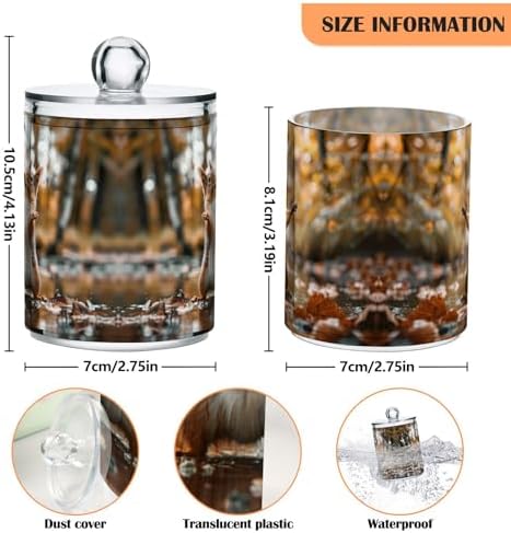 Dancing Squirrel Pattern Qtip Holder 4 Pack - 10 Oz Clear Plastic Apothecary Jar Set for Bathroom Organization - Versatile Canister Storage for Cotton Balls, Swabs, Rounds