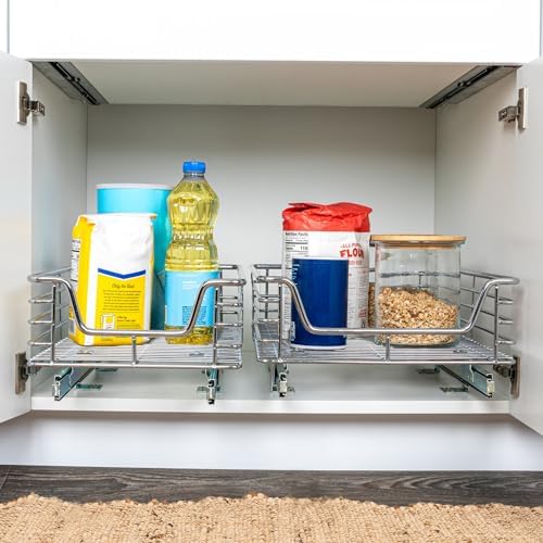 Household Essentials Chrome-Plated Steel Pull-Out Organizer with Artisanal Basket Detailing