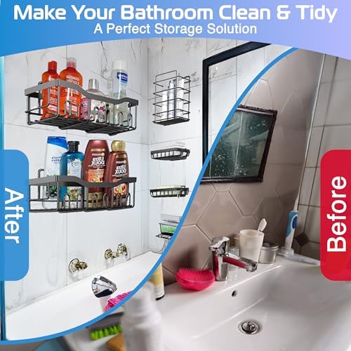 Shower Caddy, Shower Shelves, 5-Pack, Stainless Steel Bathroom Organizer, No Drilling Required, Rustproof Shelves Rack