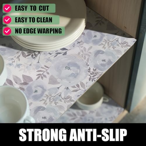 Blue Peony Shelf and Drawer Liner for Kitchen,Non-Adhesive