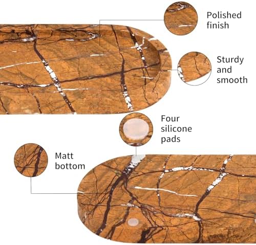 Natural Marble Tray Oval, Rainforest Brown, 10 x 5 x 0.6