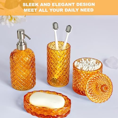 LaMarriti Orange Bathroom Accessories, 4Pcs Clear Glass Bathroom Set