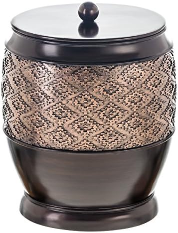 Creative Scents Dublin Brown Small Bathroom Trash Can with Lid - 1.3 Gal / 4.8L Decorative Oval Waste Basket - Durable Resin Garbage Can for Bathroom, Bedroom, Office Decor - Mini Wastebasket Bin