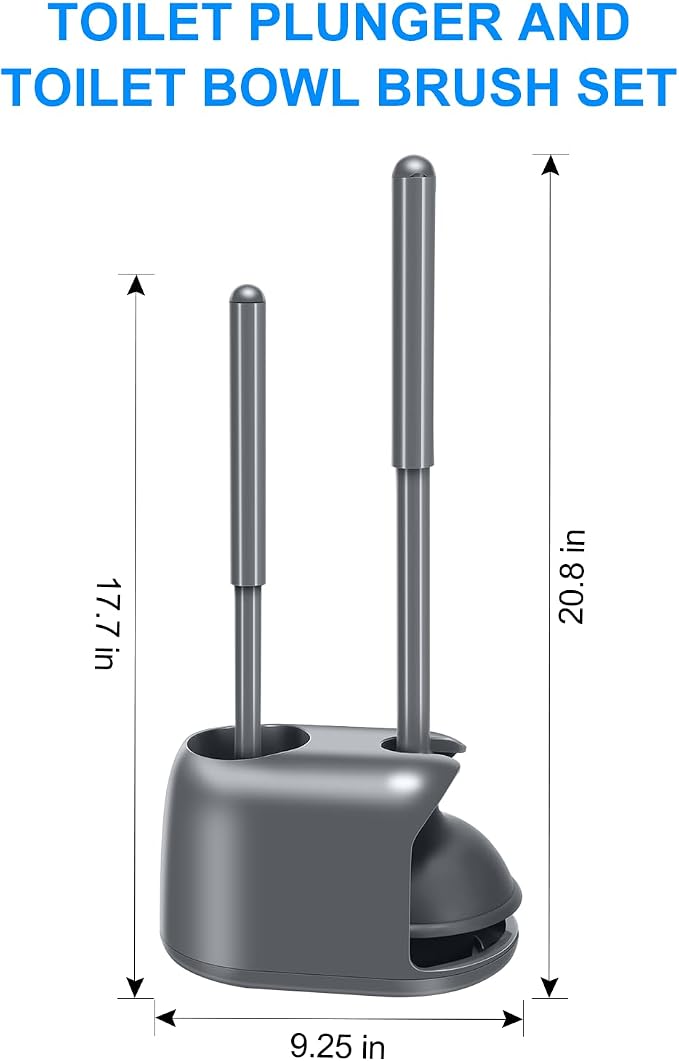 SetSail 2 Packs Toilet Brush and Plunger Set for Bathroom Cleaning, Gray | Semi-Hidden Toilet Plungers Heavy Duty Toilet Bowl Brush and Holder for Bathroom Toilet Plunger and Brush Set with holder