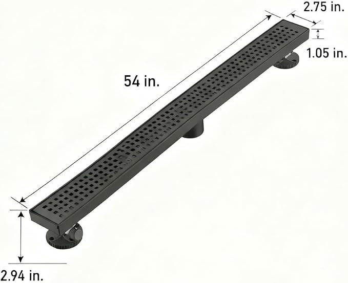 AVSIILE Linear Shower Floor Drain, Matte Black 54 Inch 304 Stainless Steel Bathroom Drains Kit, Long Rectangular Shower Trench Drain with Square Pattern Drain Cover & Hair Catcher