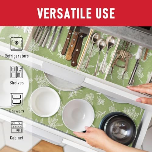 Cooyes Drawer & Shelf Liner for Kitchen Cabinets, Breathable Cloth Material, Machine Washable, Refrigerator Liners with Non-Slip Particles, Keep Produce Fresh Longer, 12 Pack, 12" * 24", Sage Green