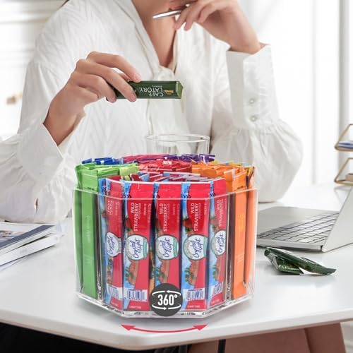 Drink Packet Organizer For Powdered Drink Mix,Powder Packet,Water Packet,Water Flavor Packet, Lazy Susan Organizer for Drink Mix Rotating Holder (Rhombus)