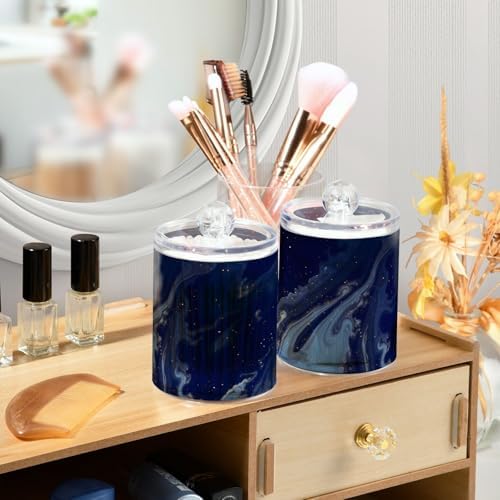 MNSRUU 4 Pack Qtip Holder Organizer Dispenser Beautiful Navy Blue Marble Bathroom Containers Bathroom Vanity Storage Canister Apothecary Jars for Cotton Swabs/Pads/Floss
