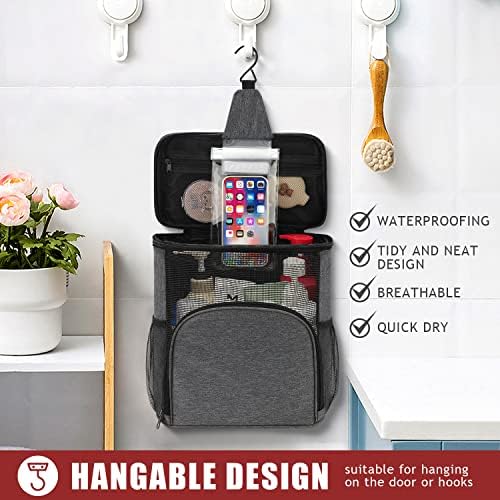 EIMMBD Hanging Shower Bag, Shower Caddy Portable Larger Capacity, Upgraded Toiletry Shower Tote for Gym Travel Camping, College Dorm Room Essentials (A Grey)