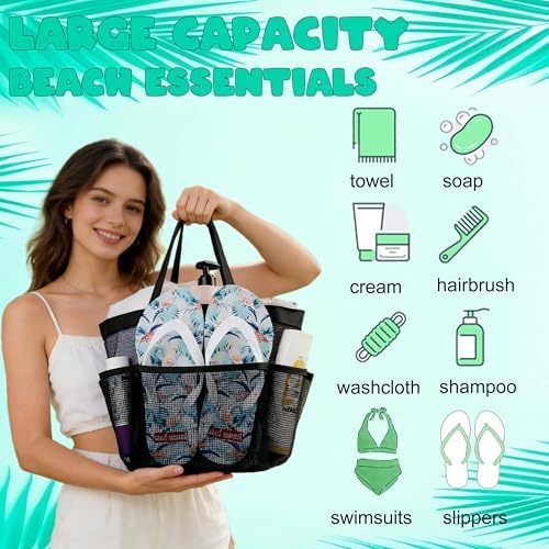 Mesh Shower Caddy Portable - 9 Pockets for College Dorm Room Essential