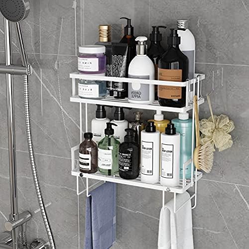Godboat 2-Tier Over Toilet Storage Shelf, Wall-Mount with 2 Hook/Paper Rack